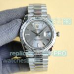 Replica Rolex Day-Date 40mm Citizen 8215 Silver Dial Baguette Diamond Watch